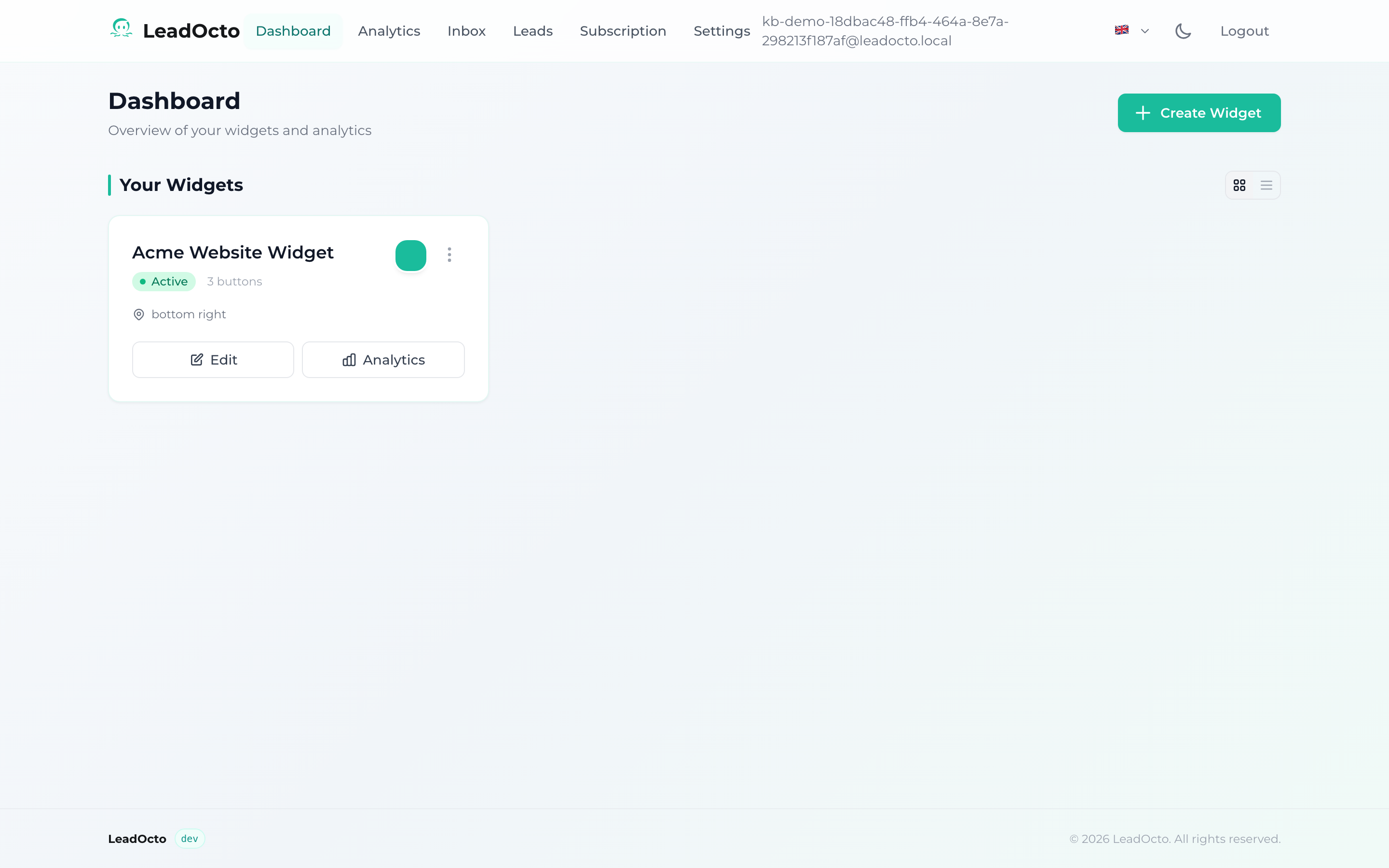The dashboard with a created widget, from here you jump into the editor.